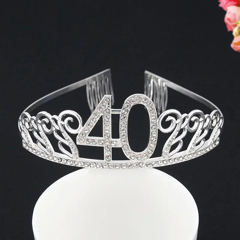 Rose Gold Satin Sash & Crystal Crown Tiara Set – Birthday Party Party Sash & Tiara Set Babs silver crown 40