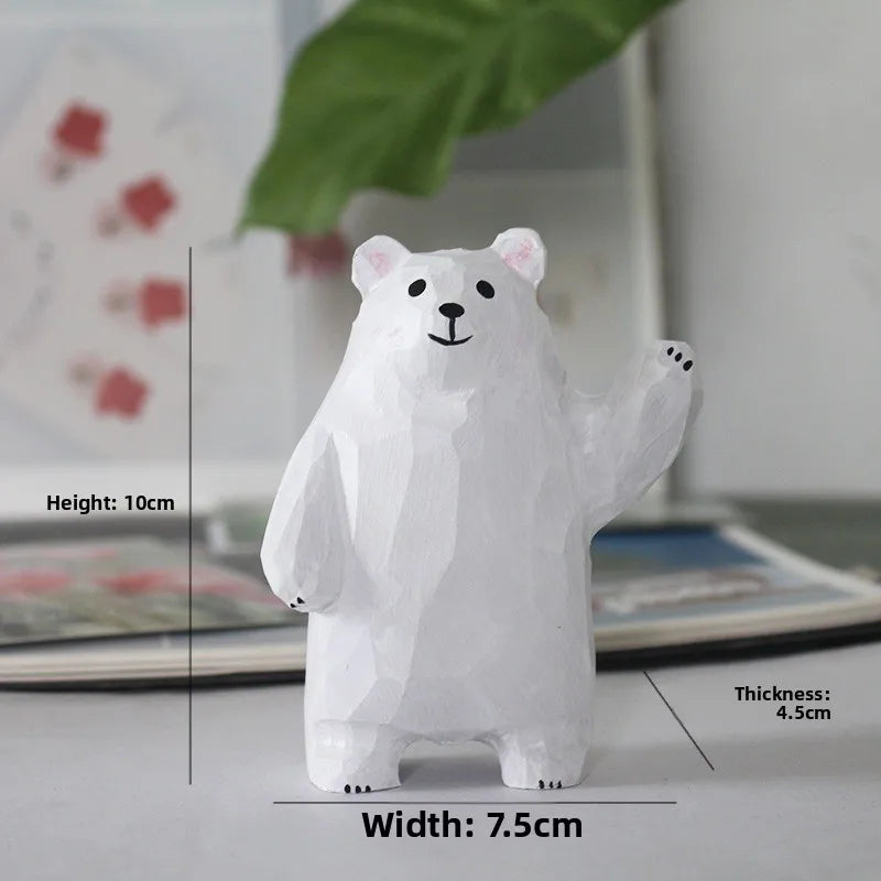 Hand-Carved White Bear Wooden Figurine | Desktop Decor Gift Wooden Figurine Ornament Babs