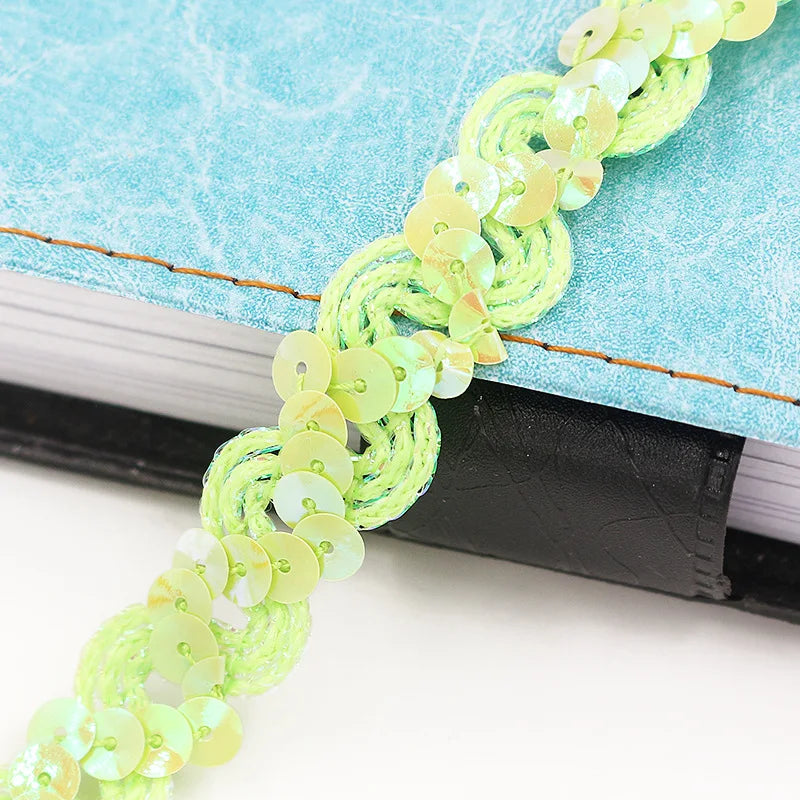 5M Laser Glitter Sequin Trim 1.5cm Flat Paillettes for Sewing Sequin Sewing Trim Babs light green