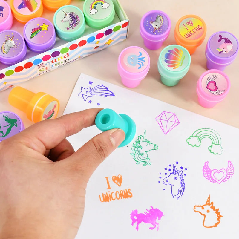 10-Pack Unicorn Mermaid Self-Ink Stamps – Kids Party Favors Self-Ink Craft Stamps Babs