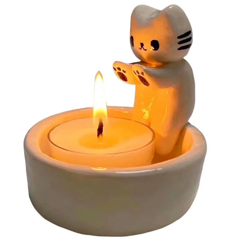 Cute Kitten Candle Holder – Resin Cat Candlestick Home Decor Decorative Candle Holder Babs Style 1