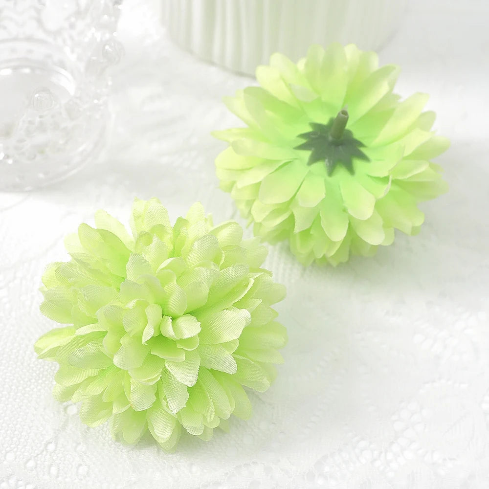 10 Pcs Orange Silk Chrysanthemum Artificial Flower Heads Decor Artificial Flower Heads Babs Light Green 10Pcs