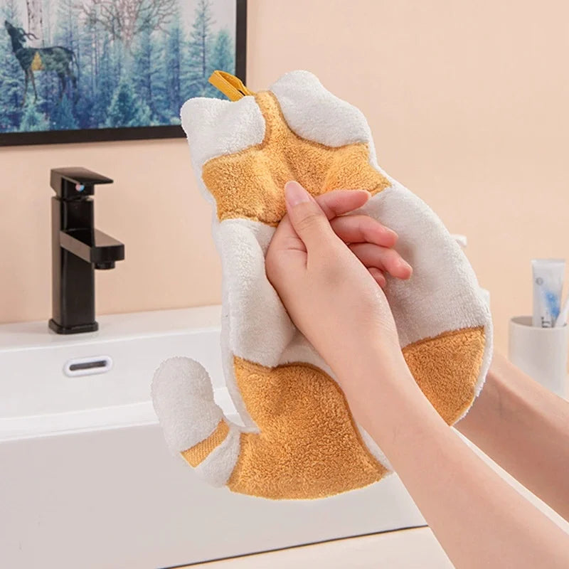 Cat Hand Towels with Hanging Loop – Microfiber Coral Fleece Hand Towel Babs