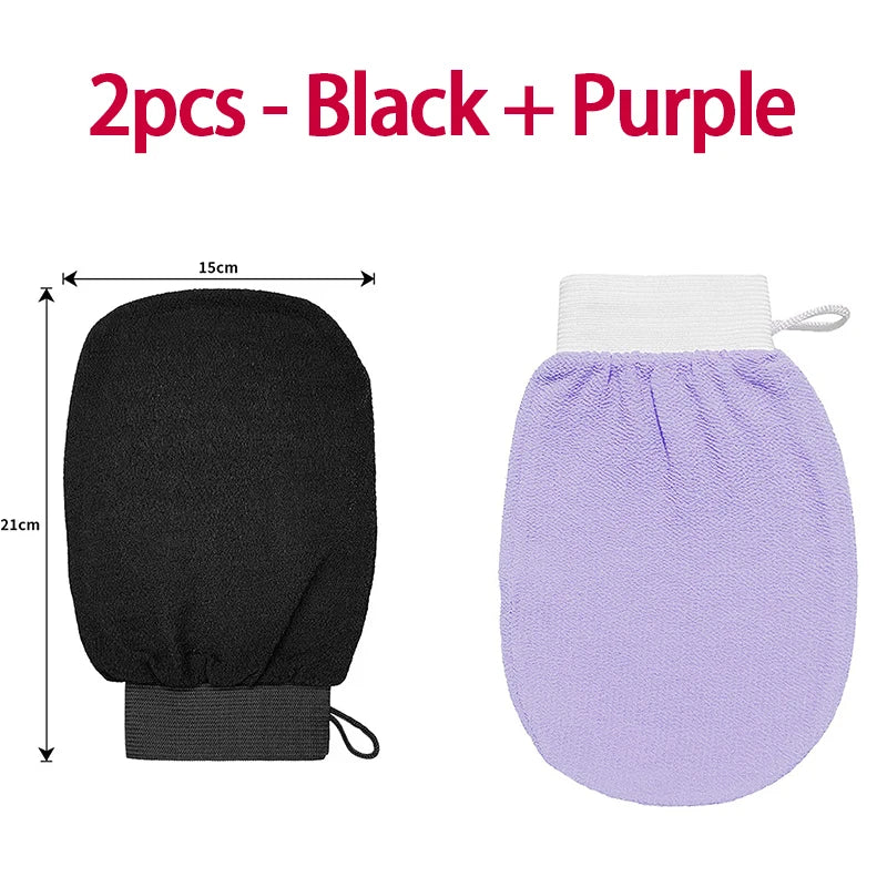 Korean Exfoliating Gloves – Body Scrubber & Peeling Mitts Exfoliating Bath Gloves Babs 2pcs-Black Purple