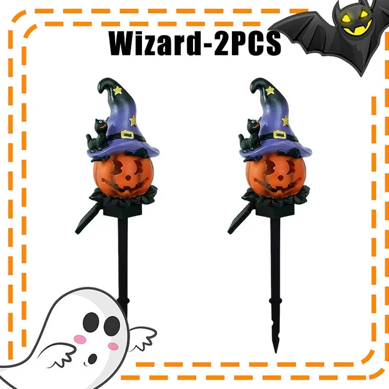 Solar Halloween Garden Stake Lights – Pumpkin Ghost Design Solar Garden Stake Light Babs Wizard-2PCS