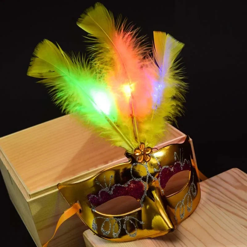 10pc Light-Up Feather Venetian Masquerade Masks for Women Masquerade Mask Set Babs