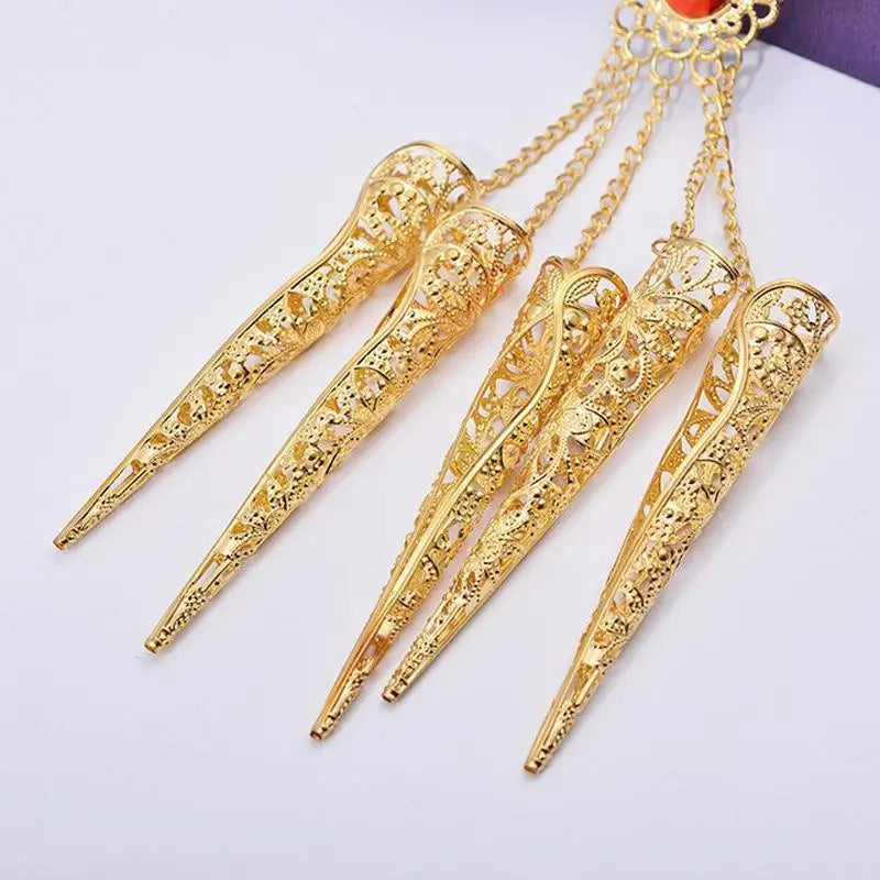 2pcs Belly Dance Gypsy Egyptian Bracelet Gold Finger Nails Dance Costume Jewelry Babs