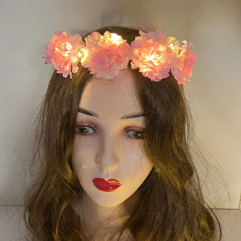 10-Pack LED Flower Crown Headbands – Glowing Wreath Garland LED Flower Headband Babs hot pink