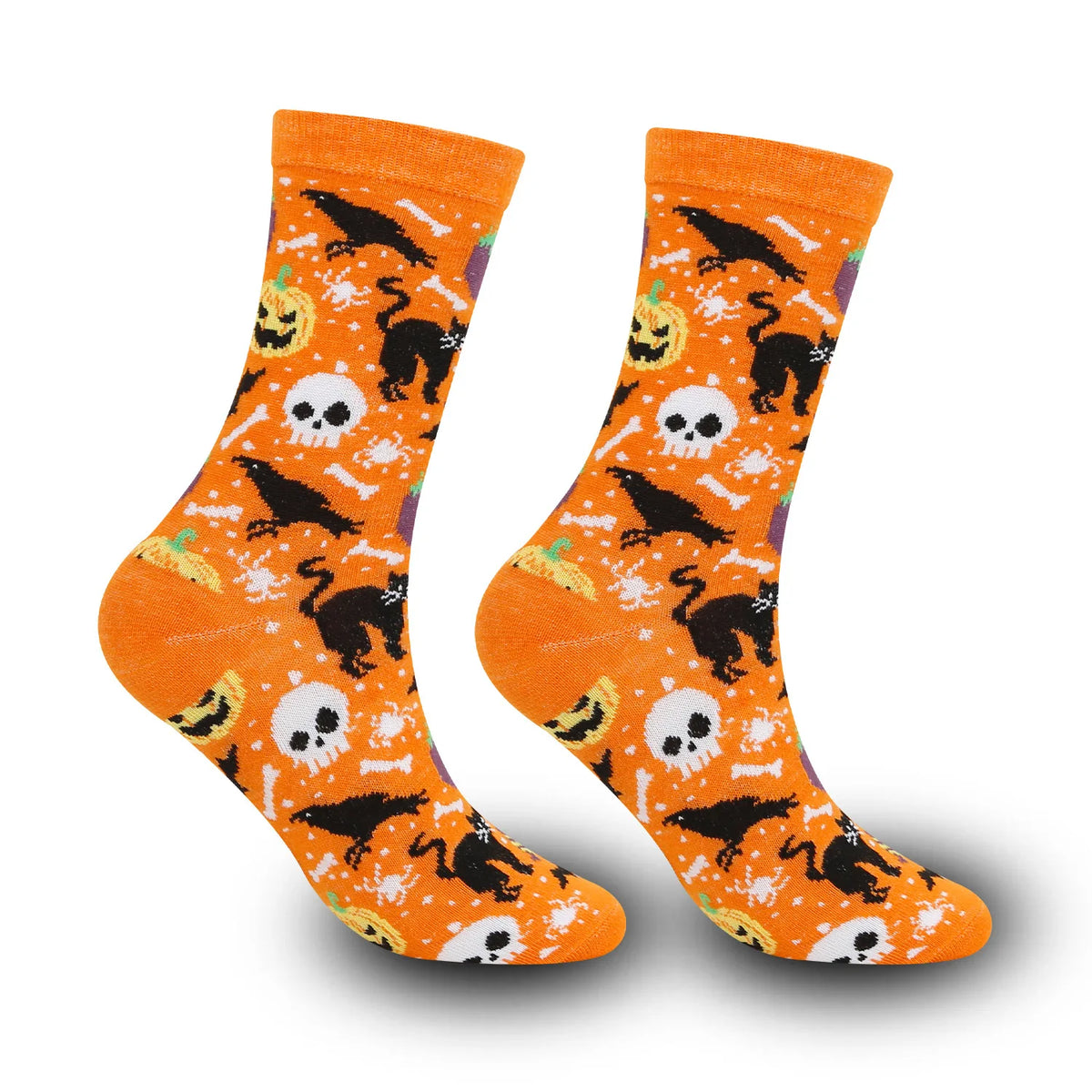 Halloween Novelty Long Socks – Harajuku Bone & Spider Web Novelty Long Socks Babs Orange EU36-43
