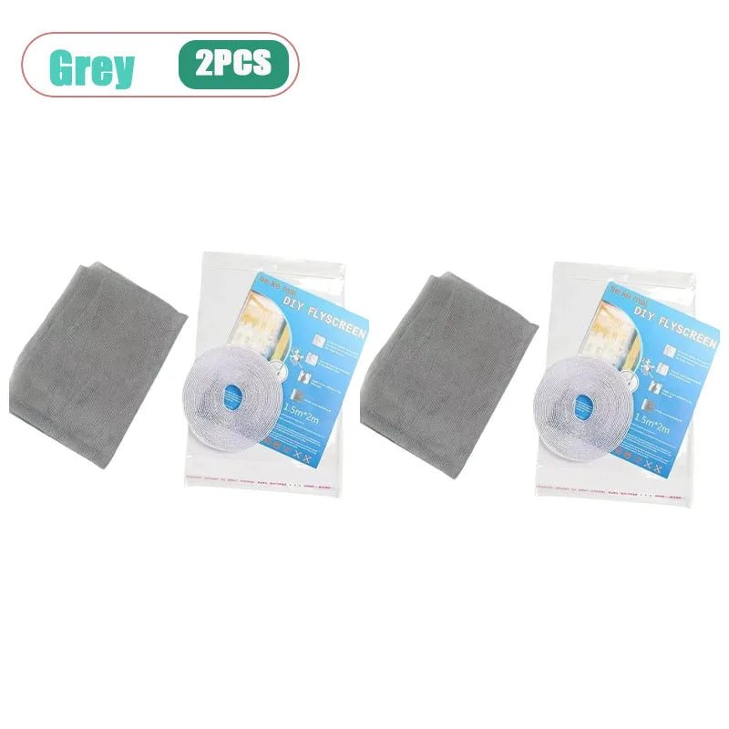 Self-Adhesive Mosquito Window Screen Net – Hook & Loop Bug Mesh Window Mosquito Screen Babs Grey-2PCS 150X200CM