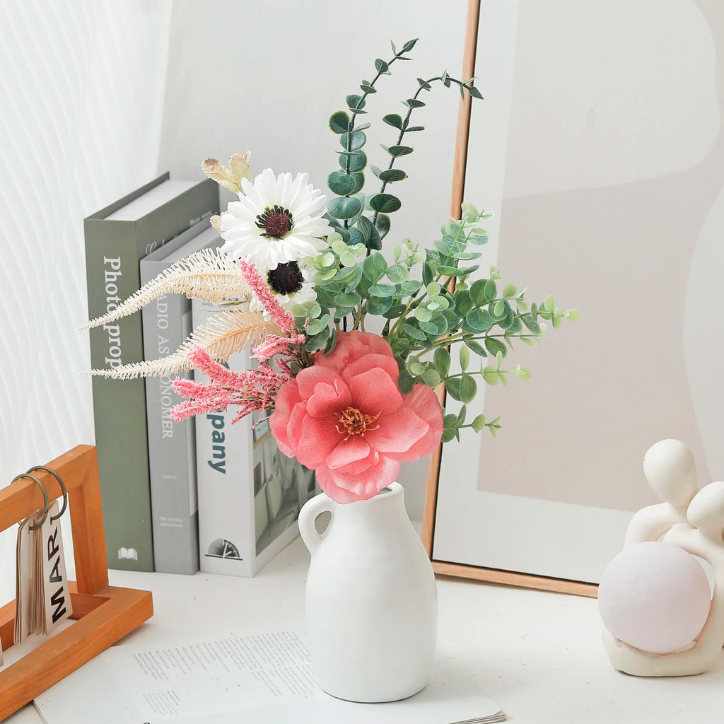 Artificial Silk Peony Poppy Daisy Eucalyptus Bouquet – Home Décor Artificial Flower Bouquet Babs