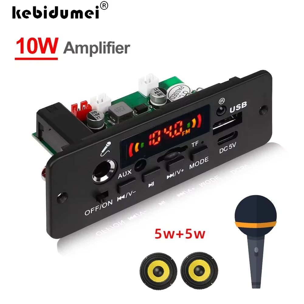 KEBIDUMEI Bluetooth 5.0 Amplifier MP3 FM Radio Decoder Board 10W Bluetooth Amplifier Board Babs