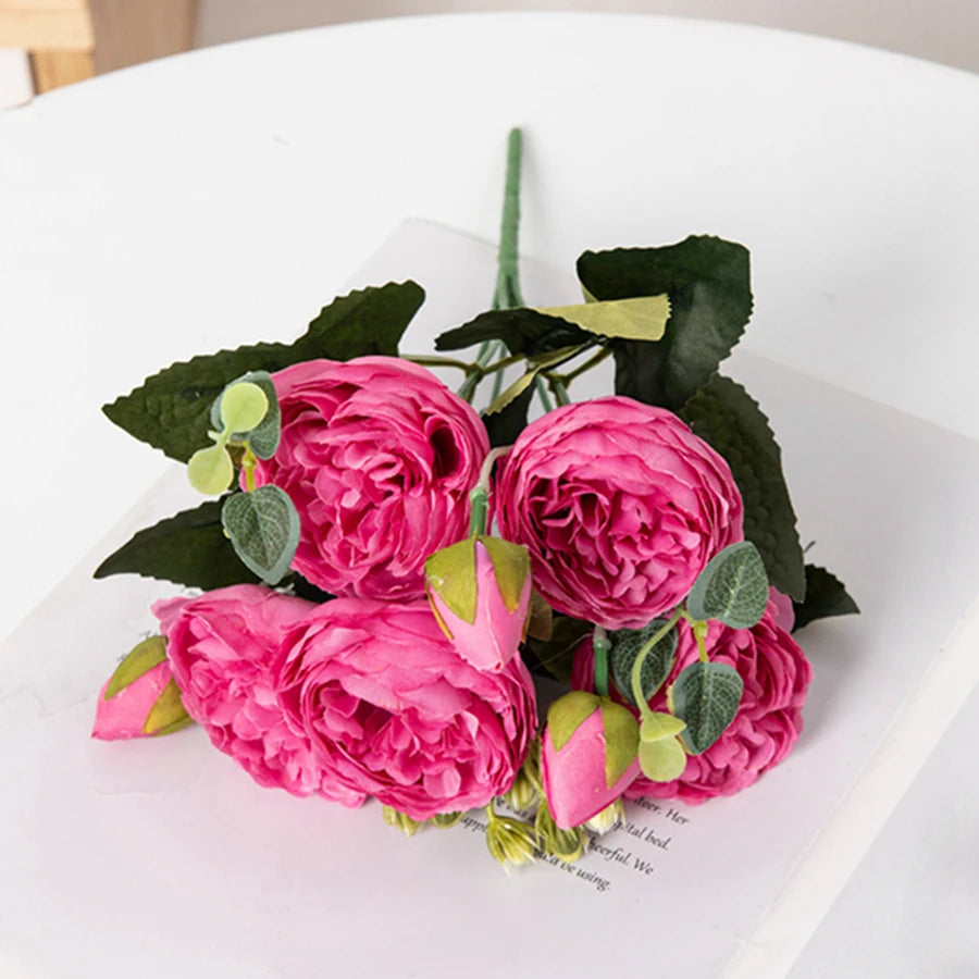 Silk Peony Bouquet – Artificial Flowers for Home & Wedding Artificial Flower Bouquet Babs Deep Pink 1pc