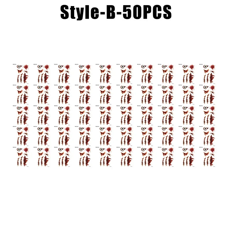 Halloween Wound Temporary Tattoos – Realistic Blood FX Costume Temporary Tattoo Babs B-50PCS
