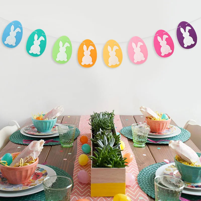 Easter Felt Bunny Garland Banner – Spring Party Wall Decor Holiday Garland Banner Babs