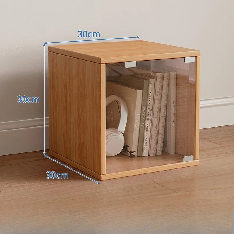 Modern Nordic Cube Bookcase with Storage Cabinet – 30cm Cube Bookcase Babs Log Acrylic Door
