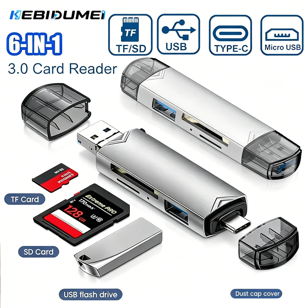 KEBIDUMEI 6-in-1 USB 3.0 OTG Card Reader – Type-C & Micro USB USB Card Reader Babs