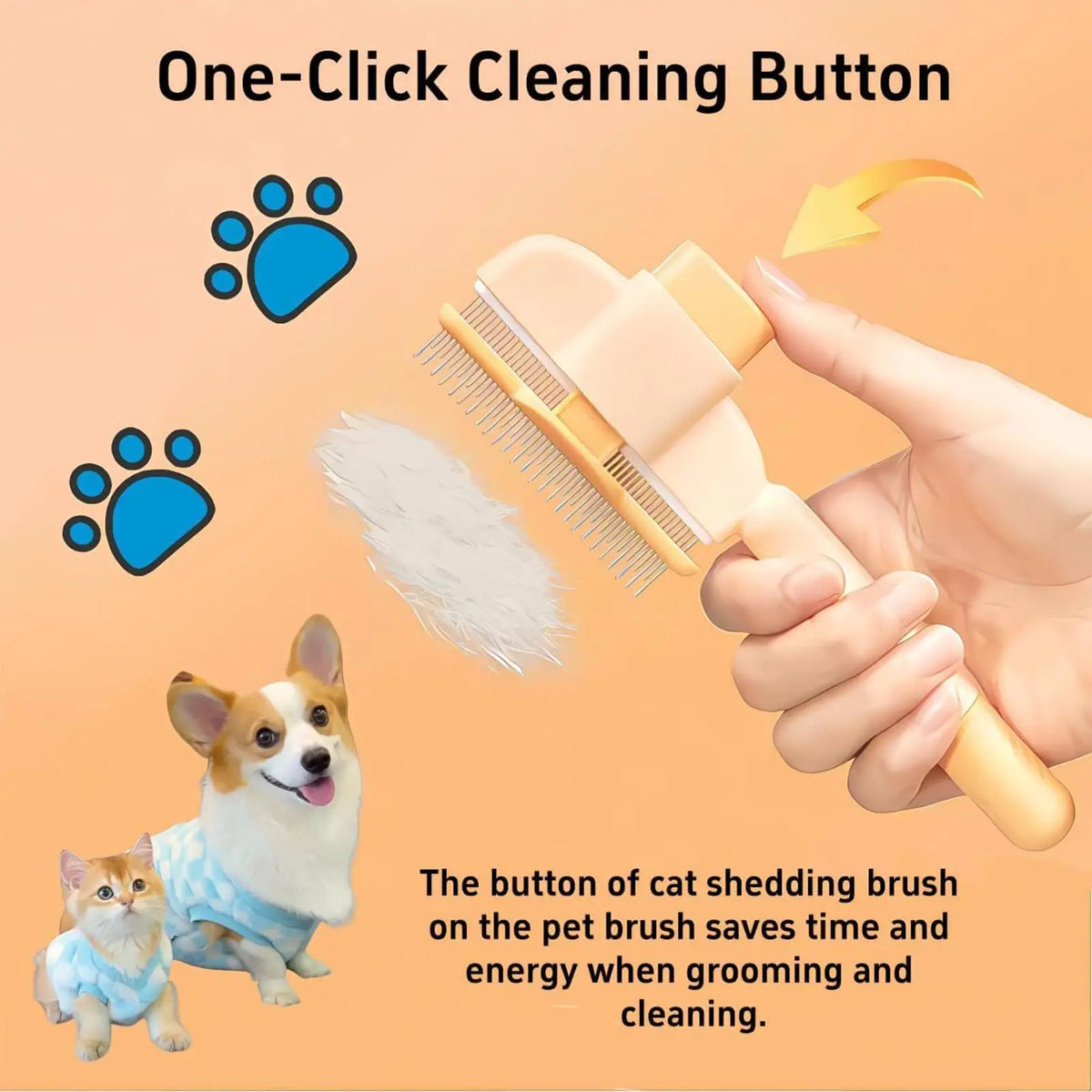 Self-Cleaning Dog & Cat Grooming Comb | One-Button Hair Remover Pet Grooming Comb Babs