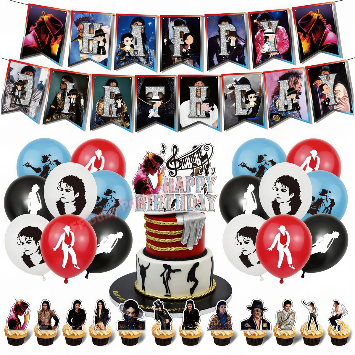 MJ Pop King Birthday Party Decorations – Balloon, Banner & Topper Party Decoration Set Babs 31pcs