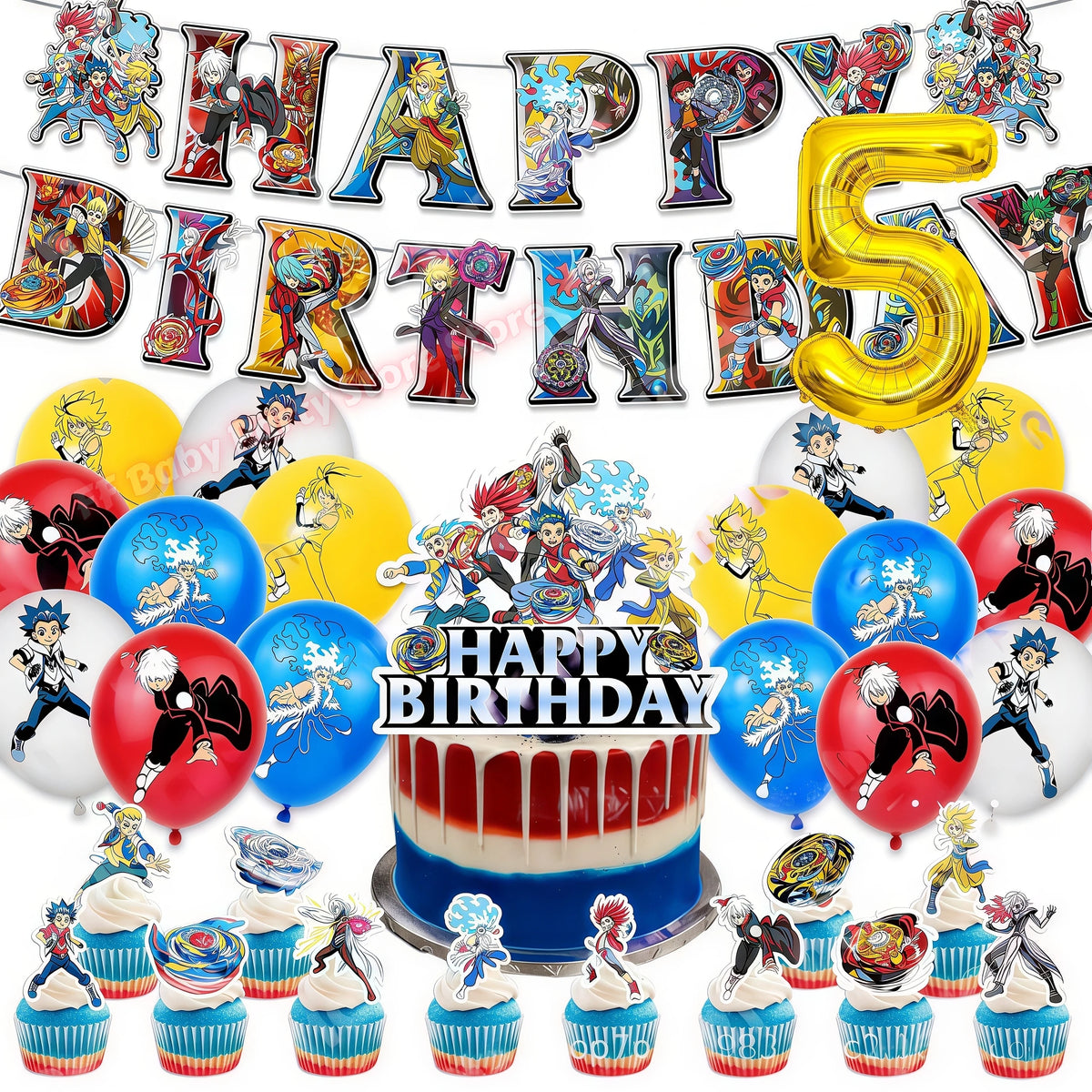 Beyblade & Bakugan Birthday Balloons Banner Party Decorations Party Decorations Set Babs 1set Number5