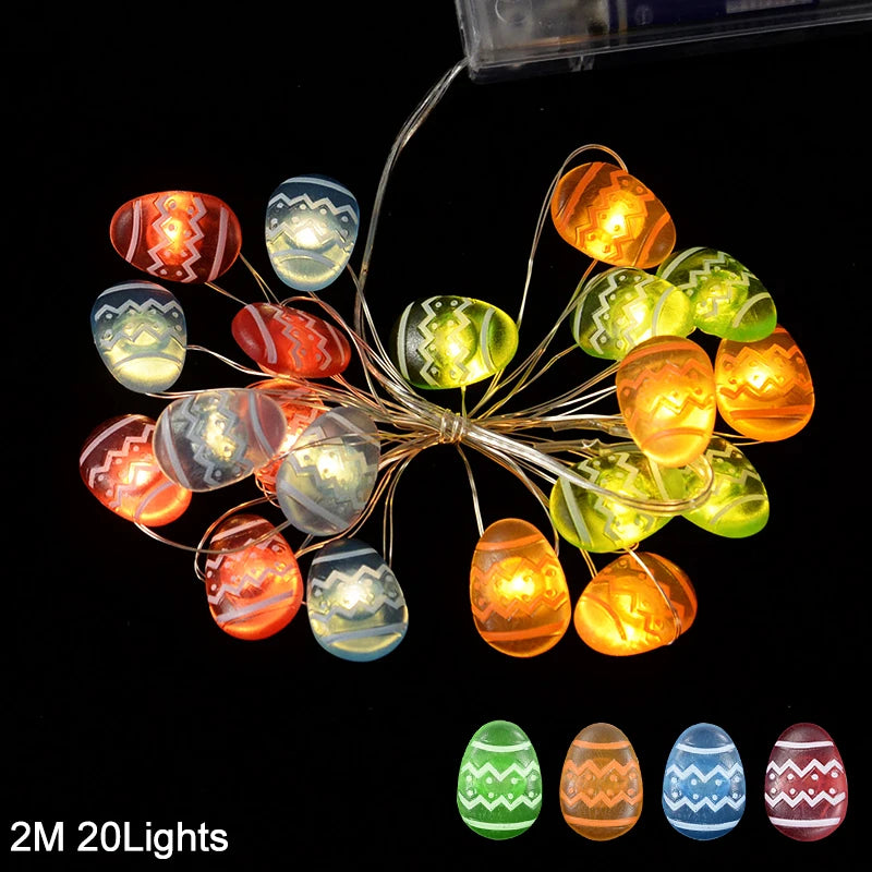 2M 20 LED Easter String Light Garland – Bunny, Egg & Carrot Easter Fairy Light Garland Babs colorful eggs