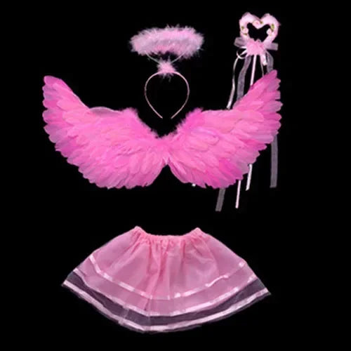 Girls Fairy Costume Set – Feather Wings, Tutu Skirt, Halo & Wand Girls Fairy Costume Babs pink