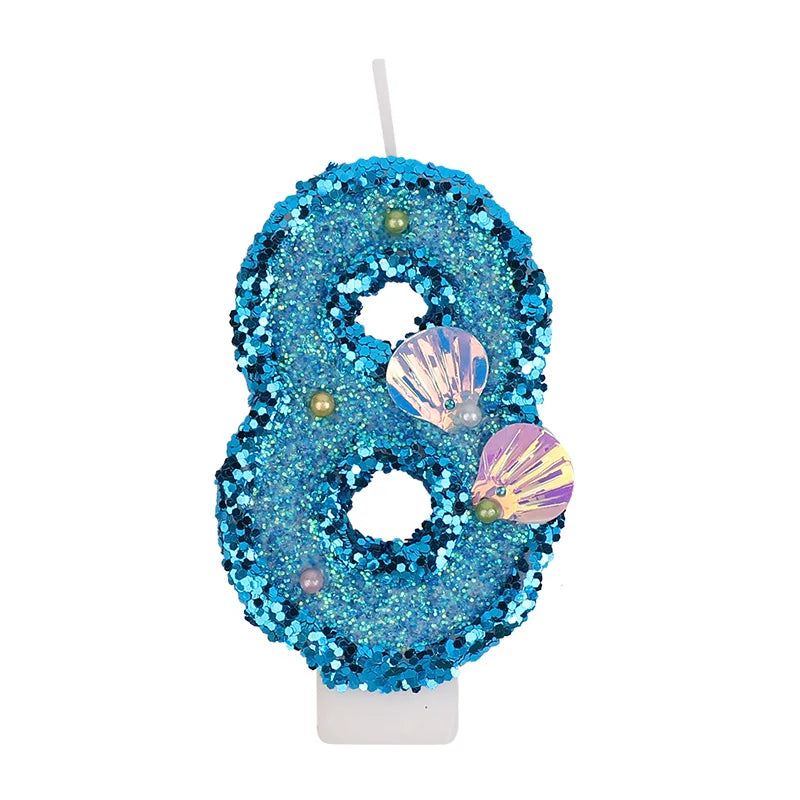 Glitter Blue Number Cake Candles – Mermaid Birthday Topper Birthday Cake Candles Babs 8