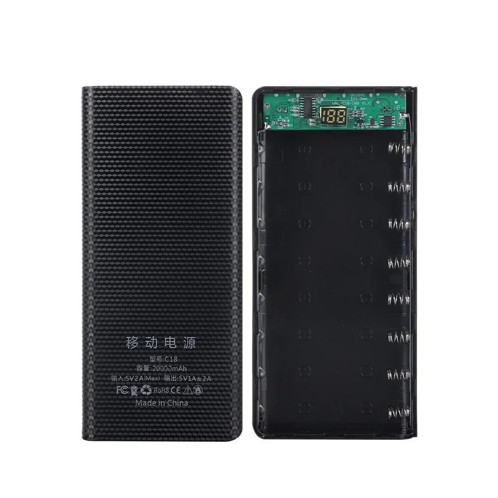 KEBIDUMEI 8x18650 DIY Power Bank Case 22.5W USB-C Fast Charge Power Bank Case Babs Normal Black