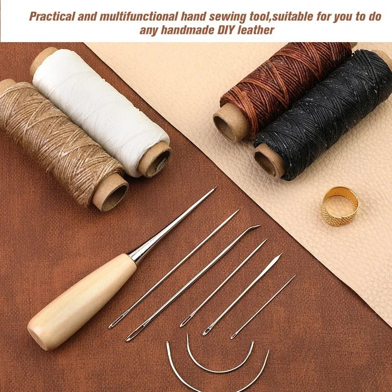 16-Piece Leather Sewing Kit – Needles, Awl, Waxed Thread & Thimble Leather Sewing Kit Babs