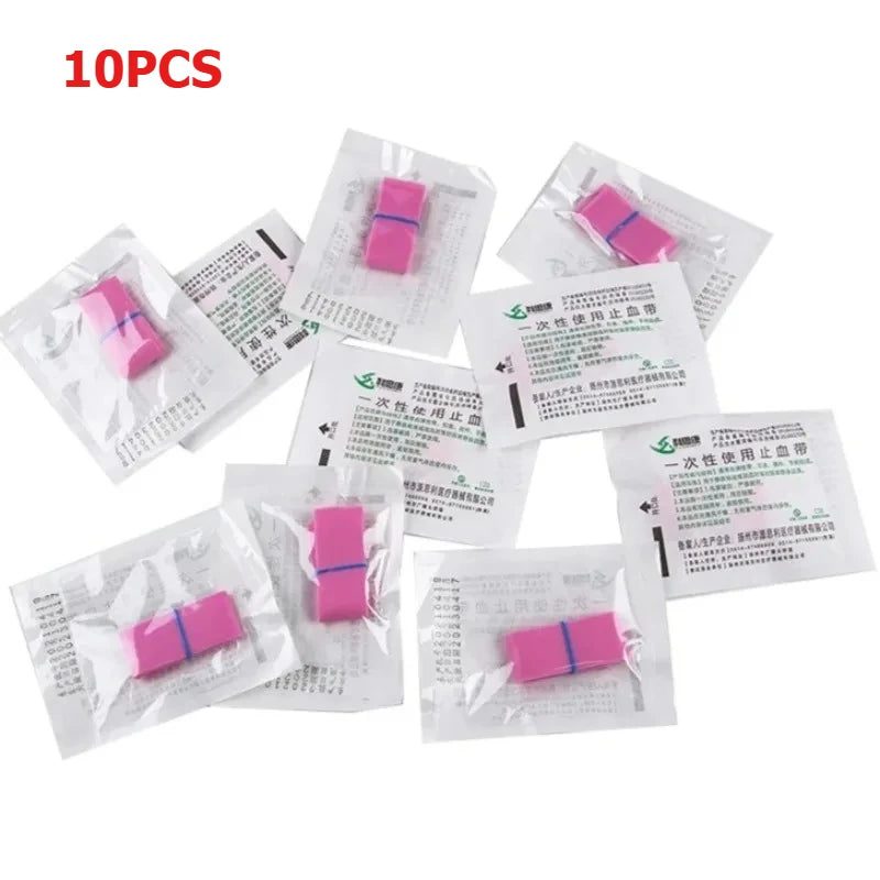 10pcs Pink Disposable Elastic Tourniquet First Aid Kit Bandage First Aid Tourniquet Babs