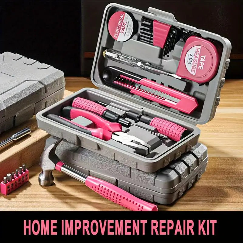 Pink 13-Piece Home Tool Set – Steel Wrench, Screwdriver & Pliers Home Tool Set Babs