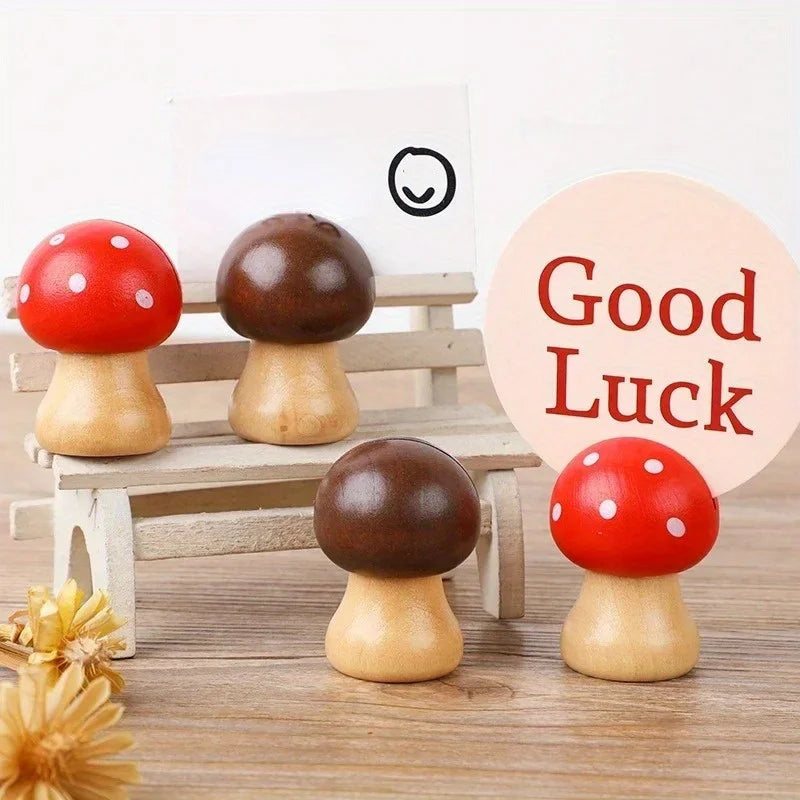 2Pcs Wooden Mushroom Memo Clips – Cute Photo & Note Holder Memo Clip Holder Babs