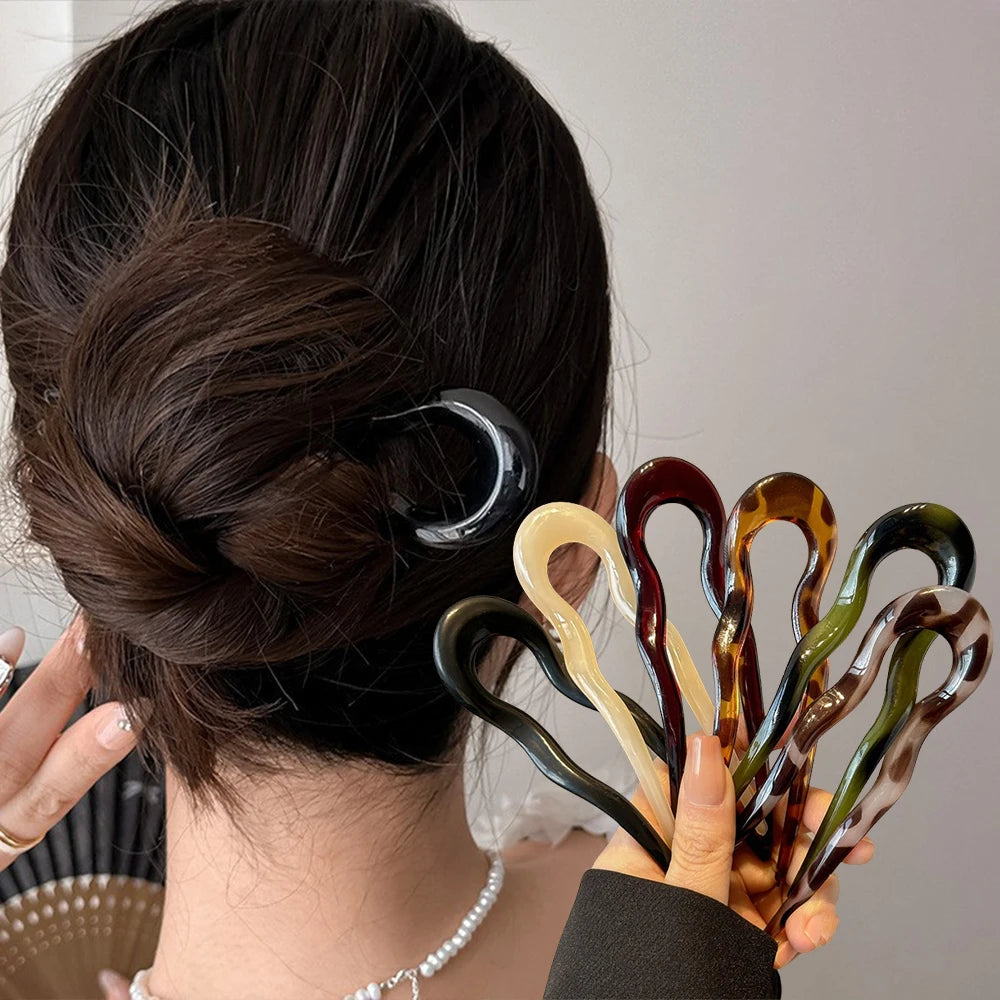 U-Shaped Tortoiseshell Hair Fork – Acetate Hair Stick for Women Hair Fork Stick Babs