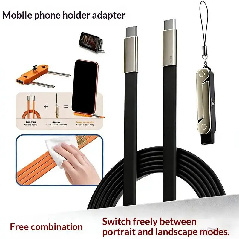 240W USB-C Fast Charging Cable with Foldable Bracket Stand USB-C Charging Cable Babs