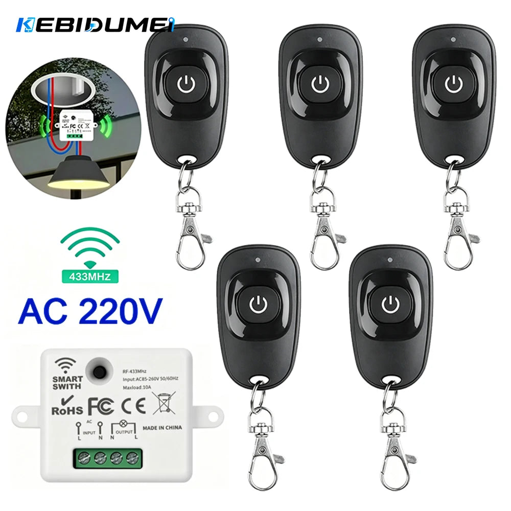 433MHz Wireless Remote Relay Switch 5-Pack – 110V/220V 10A Wireless Relay Switch Babs