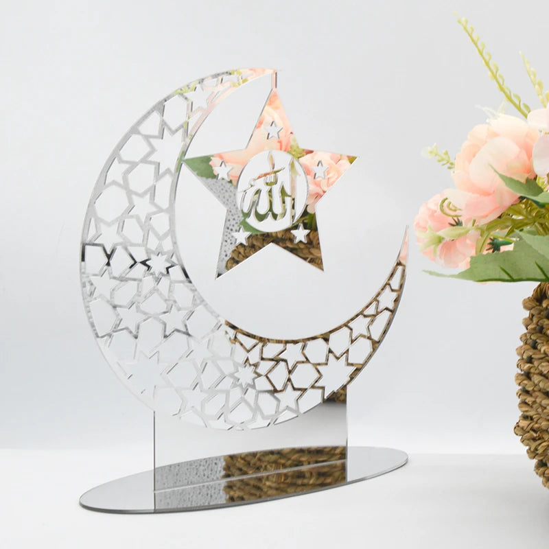 Ramadan Kareem Acrylic Ornament – Eid Mubarak Golden Moon Decor Acrylic Holiday Ornament Babs Silver-H