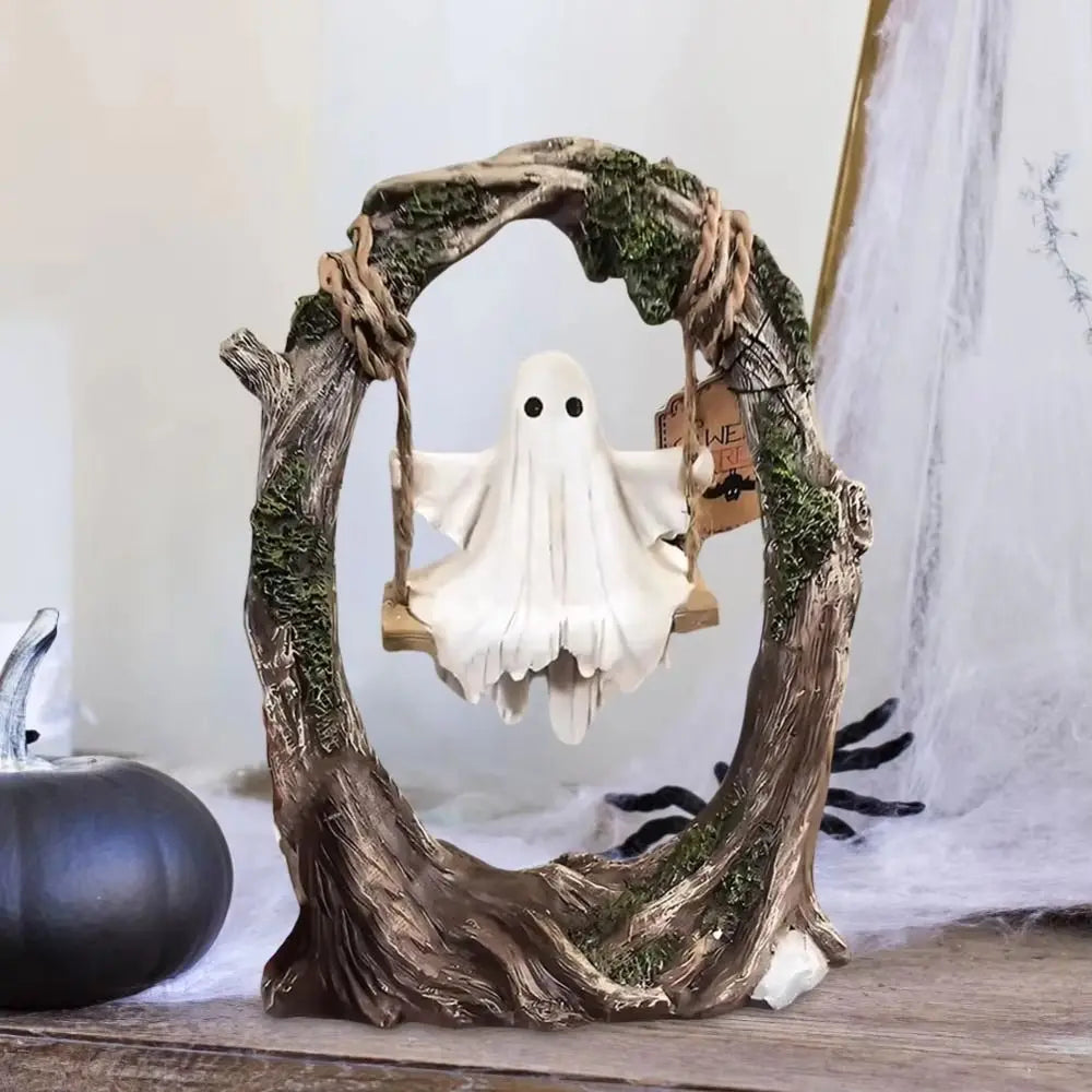 Halloween Swing Ghost Ornament – Resin Spooky Figurine Decor Halloween Figurine Babs