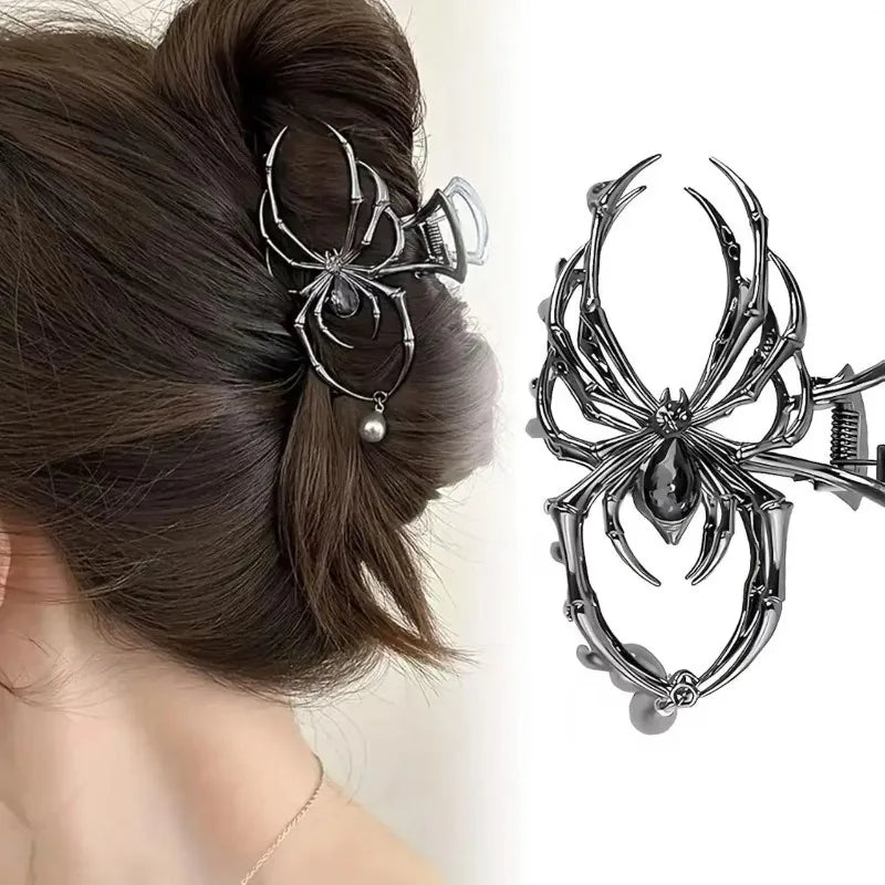 Gothic Spider Hair Claw – Hollow Skeleton Design with Pendant Gothic Hair Claw Babs