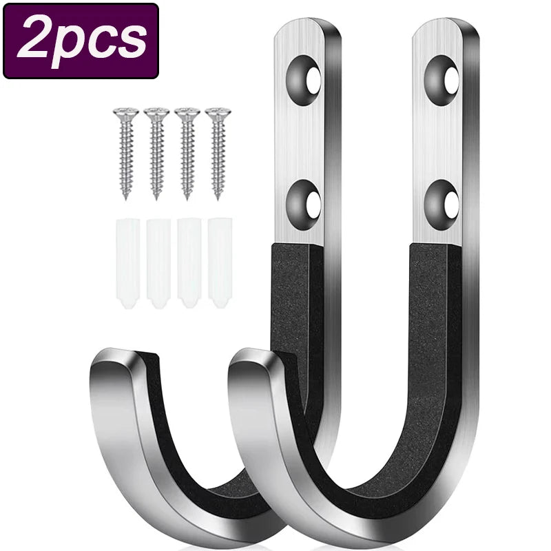 2-Pack Heavy-Duty J-Type Stainless Steel Garage Storage Hooks Garage Storage Hooks Babs Sliver 10x5x1.2cm