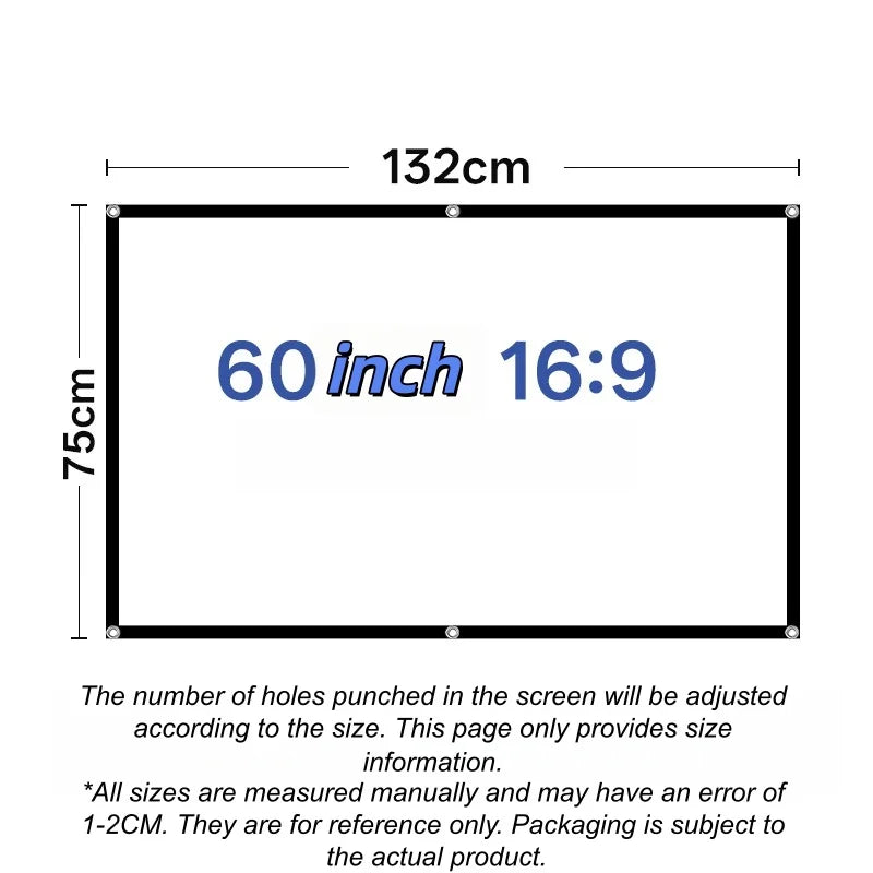 Portable Projector Screen 60–120 Inch Anti-Light 16:9 Curtain Projector Screen Babs 60inch