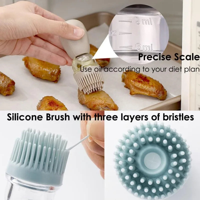 Silicone Oil Bottle with Brush – BBQ & Kitchen Dispenser Oil Bottle Brush Babs