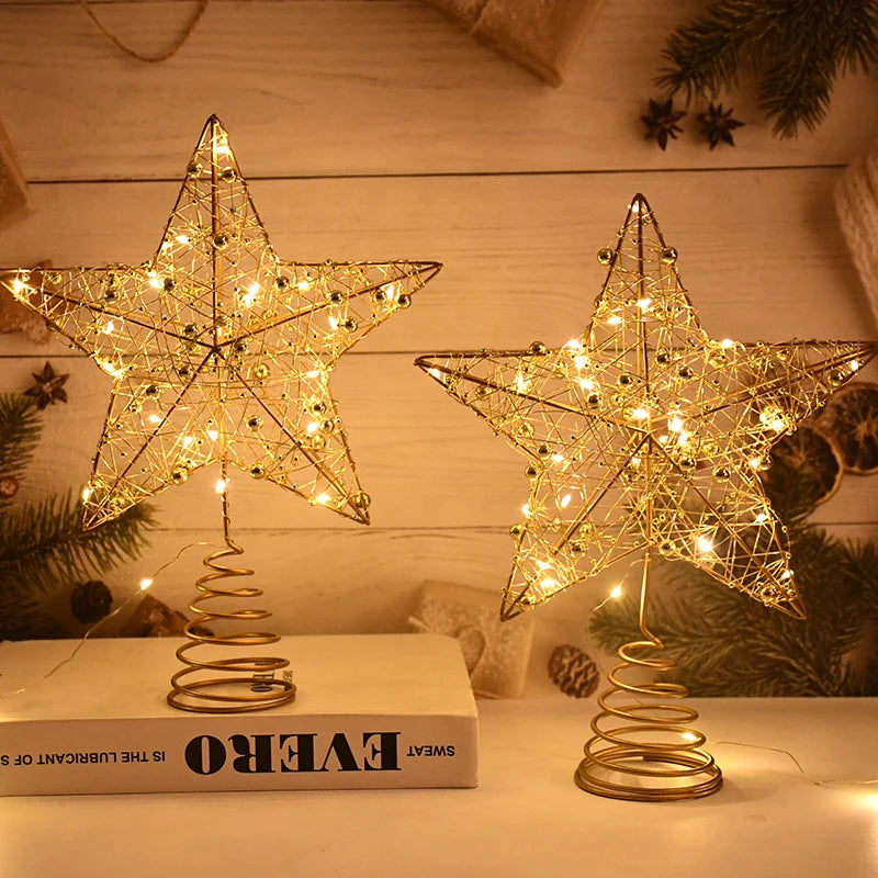 LED Star Christmas Tree Topper – Gold Iron & Pearl Wire Christmas Tree Topper Babs