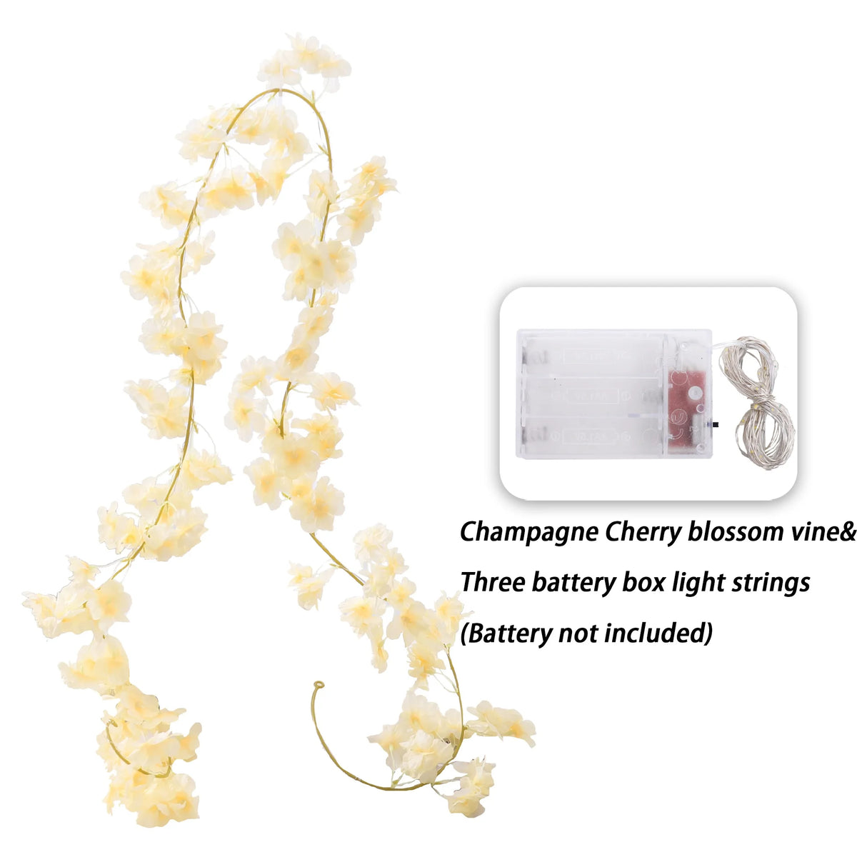 180CM Cherry Blossom LED Vine Garland – Artificial Flower Decor LED Flower Garland Babs Champagne 3