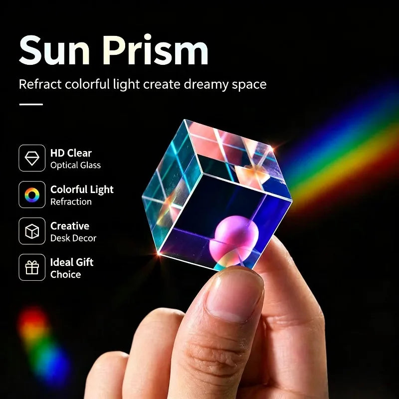 Prism Crystal Cube Sun Catcher – Rainbow Light Dispersion Décor Crystal Sun Catcher Babs