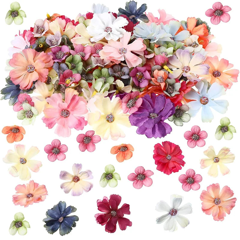 50–120 Pcs Silk Artificial Daisy Flower Heads – DIY Wreath Decor Artificial Flower Heads Babs 60Pcs