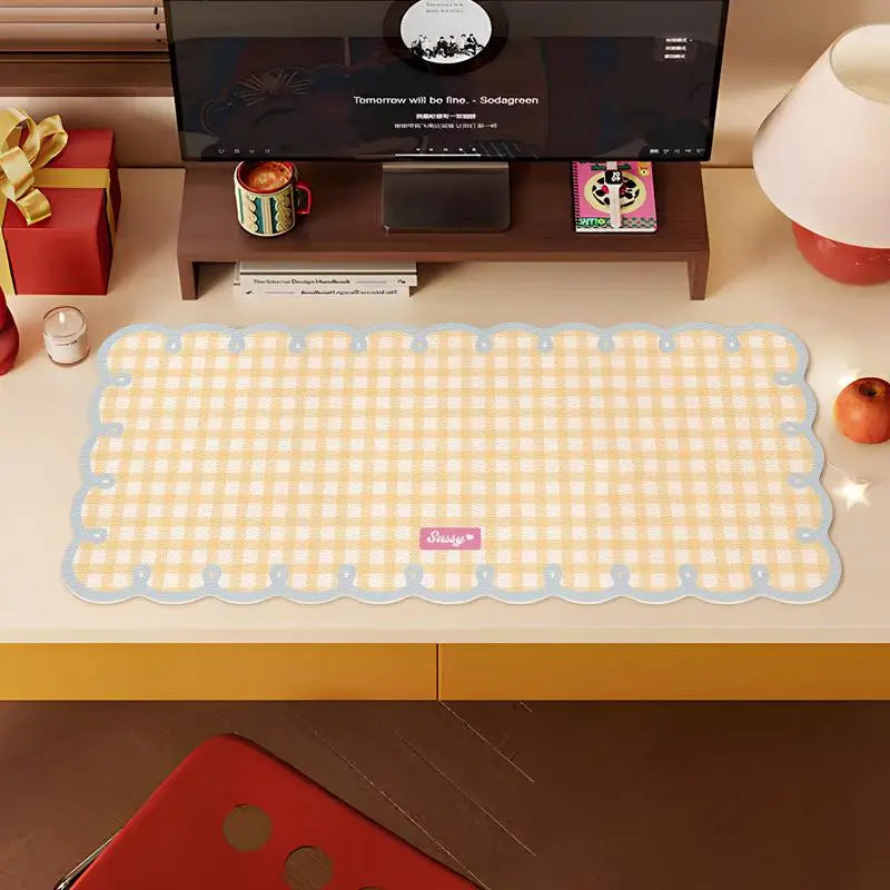 Large Checkered Mouse Pad Pink Blue – PVC Desk Mat | HUXUAN Extended Desk Mat Babs A6