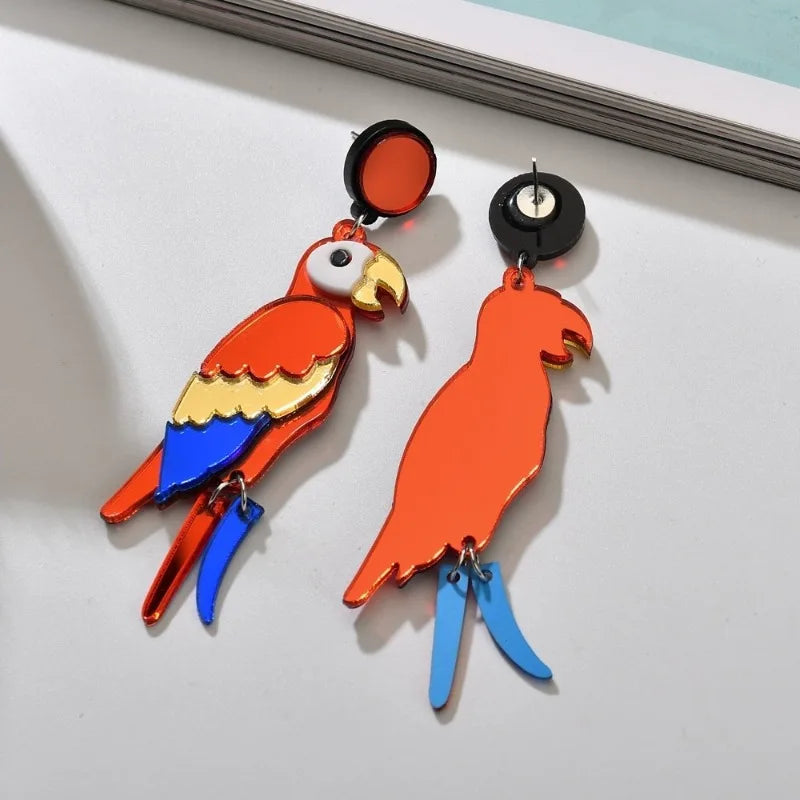 Colorful Parrot Acrylic Drop Earrings – Bird Statement Jewelry Drop Earrings Babs blue