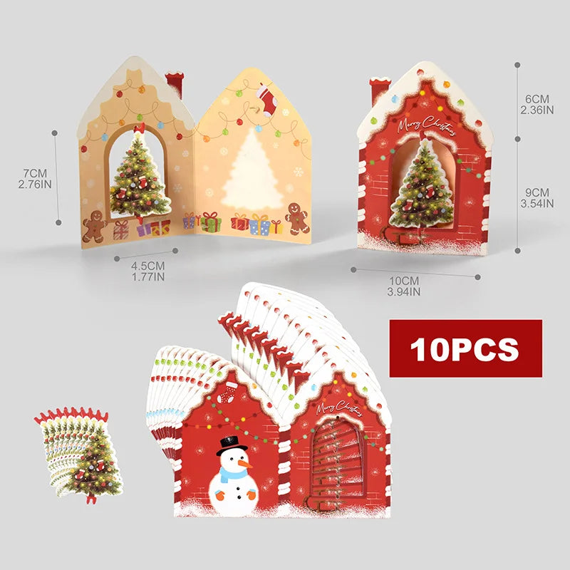 10Pcs 3D Christmas Greeting Cards – House Pop-Up Postcards 2026 Holiday Greeting Cards Babs 10pcs
