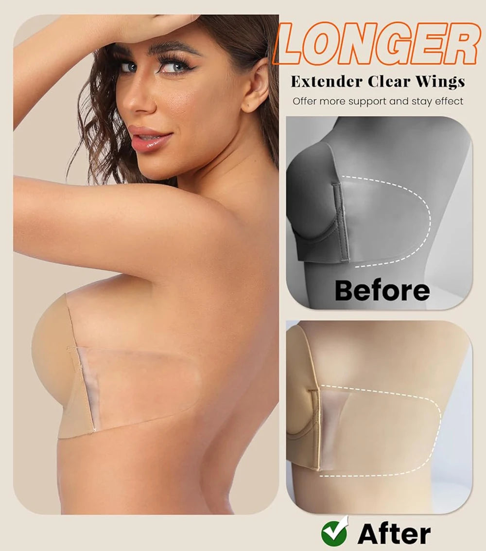 Women's Adhesive Push Up Bra – Backless Strapless Silicone Adhesive Silicone Bra Babs