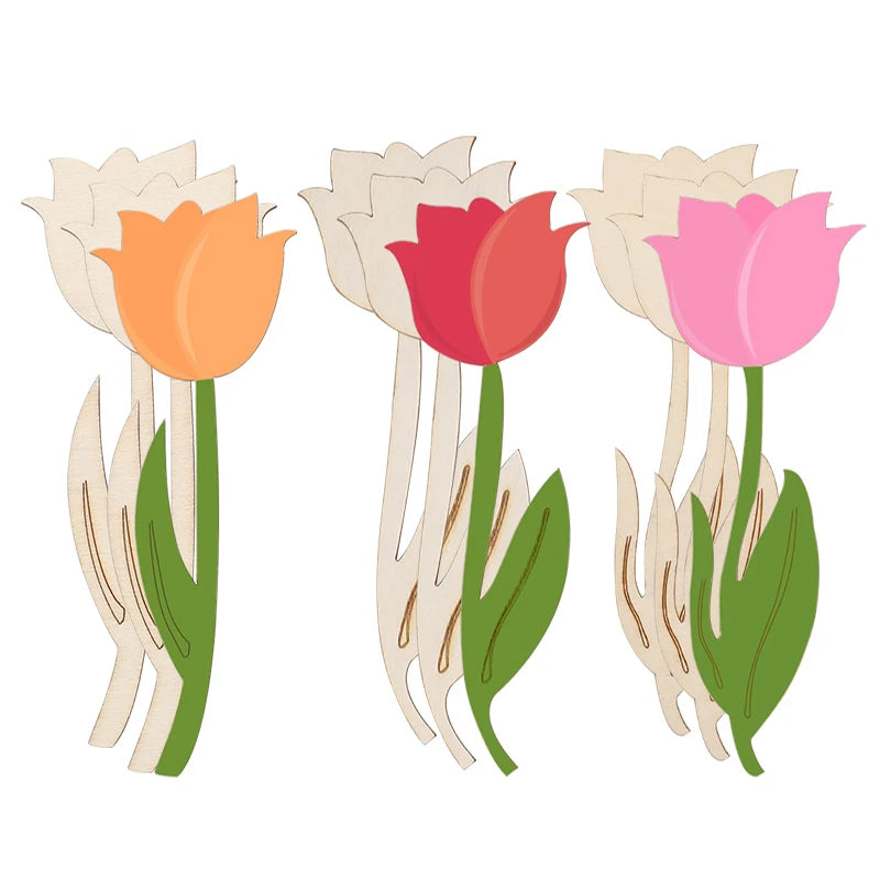12Pcs Unfinished Wooden Tulip Ornaments – DIY Easter Crafts DIY Wood Craft Kit Babs